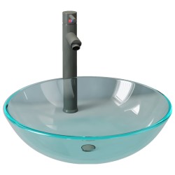 vidaXL Waschbecken mit Wasserhahn und Ablaufgarnitur aus gehärtetem Klarglas