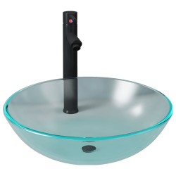 vidaXL Badezimmer Waschbecken mit Wasserhahn und Ablaufgarnitur aus mattiertem, gehärtetem Glas