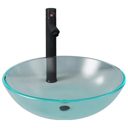 vidaXL Badezimmer Waschbecken mit Wasserhahn und Ablaufgarnitur aus mattiertem, gehärtetem Glas