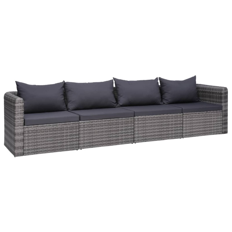 4-tlg. Garten-Sofagarnitur mit Kissen Grau Poly Rattan 4-tlg. Garten-Sofagarnitur mit Kissen Grau Poly Rattan