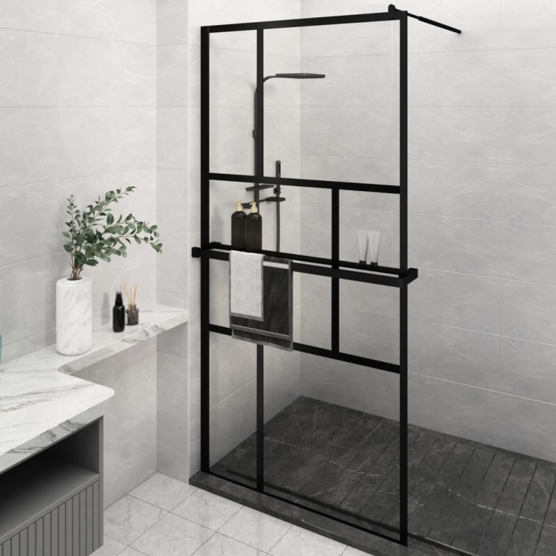 vidaXL Duschwand mit Ablage für Walk-In-Dusche Schwarz 115x195 cm ESG vidaXL Duschwand mit Ablage für Walk-In-Dusche Schwarz 115x195 cm ESG