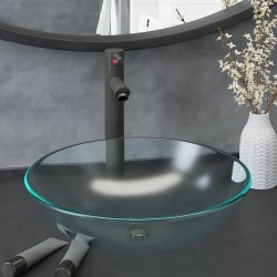 vidaXL Badezimmer Waschbecken mit Wasserhahn und Ablaufgarnitur aus mattiertem, gehärtetem Glas