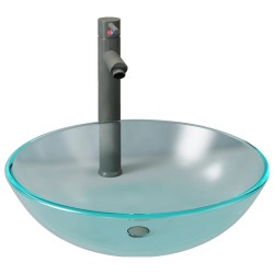vidaXL Badezimmer Waschbecken mit Wasserhahn und Ablaufgarnitur aus mattiertem, gehärtetem Glas