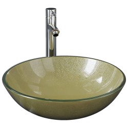 vidaXL Badezimmer Waschbecken mit Wasserhahn und Ablaufgarnitur Gold gehärtetes Glas
