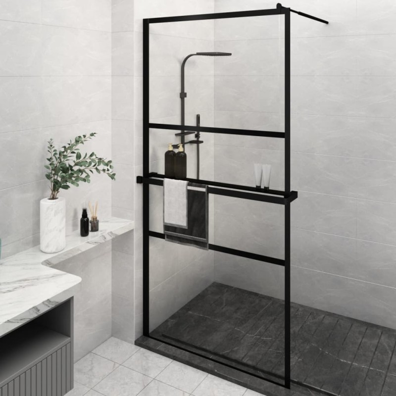 vidaXL Duschwand mit Ablage für Walk-In-Dusche Schwarz 115x195 cm ESG vidaXL Duschwand mit Ablage für Walk-In-Dusche Schwarz 115x195 cm ESG
