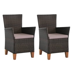 vidaXL Gartenstühle mit Polstern 2 Stk. Poly Rattan Braun