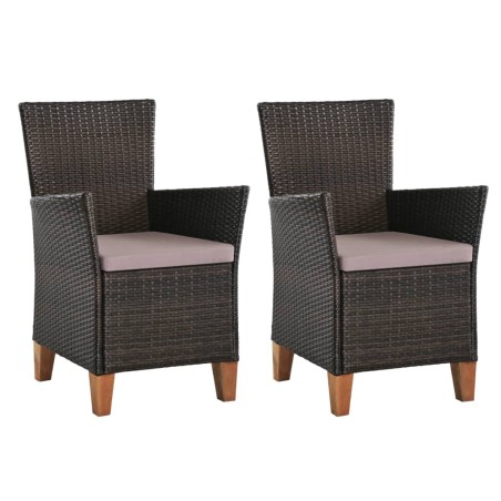 vidaXL Gartenstühle mit Polstern 2 Stk. Poly Rattan Braun