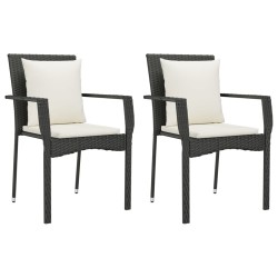 vidaXL Gartenstühle mit Kissen 2 Stk. Poly Rattan Schwarz