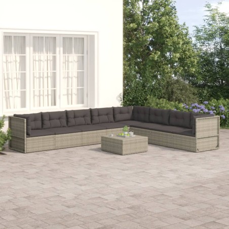 vidaXL 8-tlg. Garten-Lounge-Set mit Kissen Grau Poly Rattan