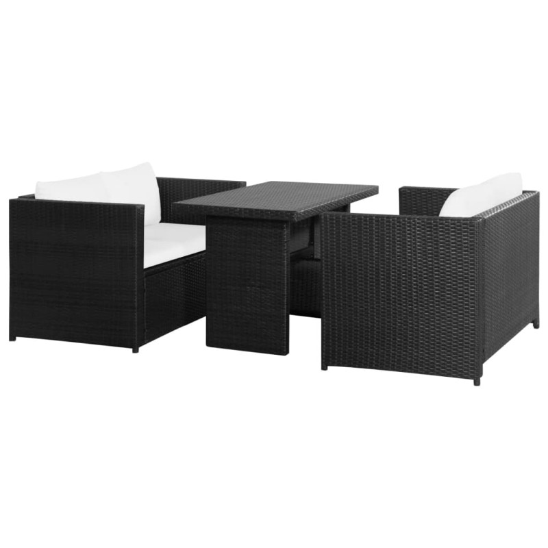 3-tlg. Garten-Lounge-Set mit Auflagen Poly Rattan Schwarz 3-tlg. Garten-Lounge-Set mit Auflagen Poly Rattan Schwarz