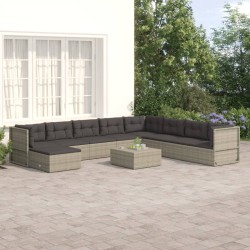 vidaXL 9-tlg. Garten-Lounge-Set mit Kissen Grau Poly Rattan