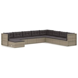 vidaXL 9-tlg. Garten-Lounge-Set mit Kissen Grau Poly Rattan