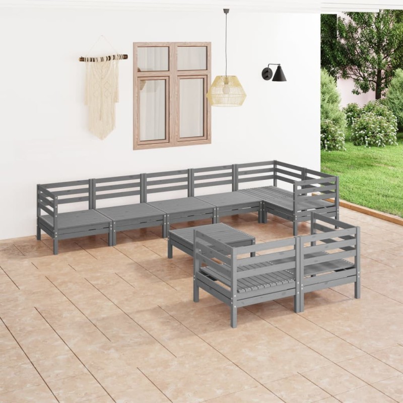 vidaXL 9-tlg. Garten-Lounge-Set Massivholz Kiefer Grau vidaXL 9-tlg. Garten-Lounge-Set Massivholz Kiefer Grau