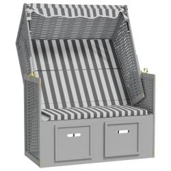vidaXL Strandkorb mit Dach Poly Rattan und Massivholz Grau & Weiß
