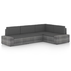 vidaXL 4-tlg. Garten-Lounge-Set mit Kissen Grau Poly Rattan
