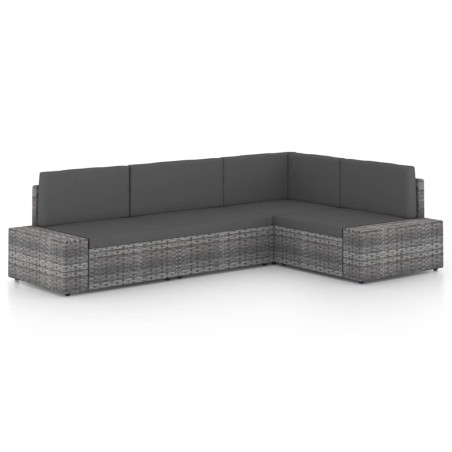 vidaXL 4-tlg. Garten-Lounge-Set mit Kissen Grau Poly Rattan