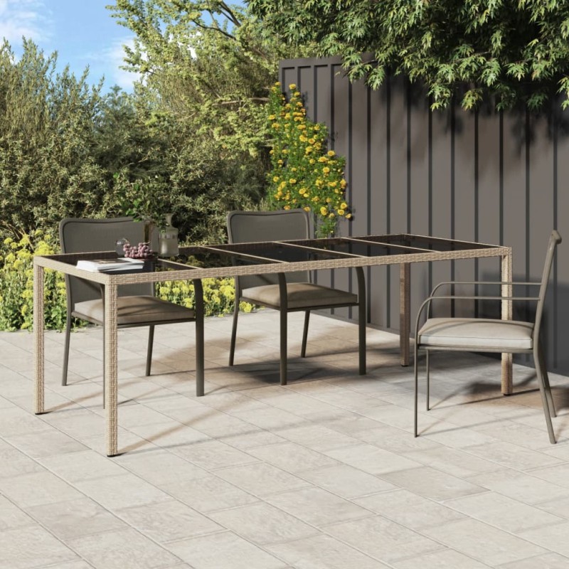 vidaXL Gartentisch Beige 250x100x75 cm Hartglas und Poly Rattan vidaXL Gartentisch Beige 250x100x75 cm Hartglas und Poly Rattan
