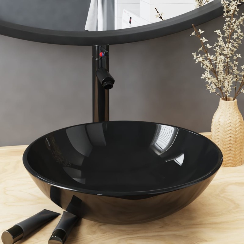 vidaXL Waschbecken mit Wasserhahn und Ablaufgarnitur aus gehärtetem Klarglas vidaXL Waschbecken mit Wasserhahn und Ablaufgarnitur aus gehärtetem Klarglas