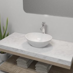vidaXL Bad-Waschbecken mit Mischbatterie Keramik Oval Weiß