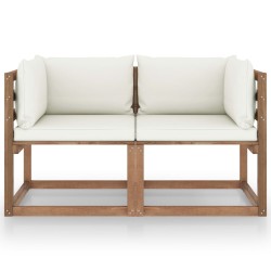 vidaXL Garten-Palettensofa 2-Sitzer mit Kissen in Creme Kiefernholz