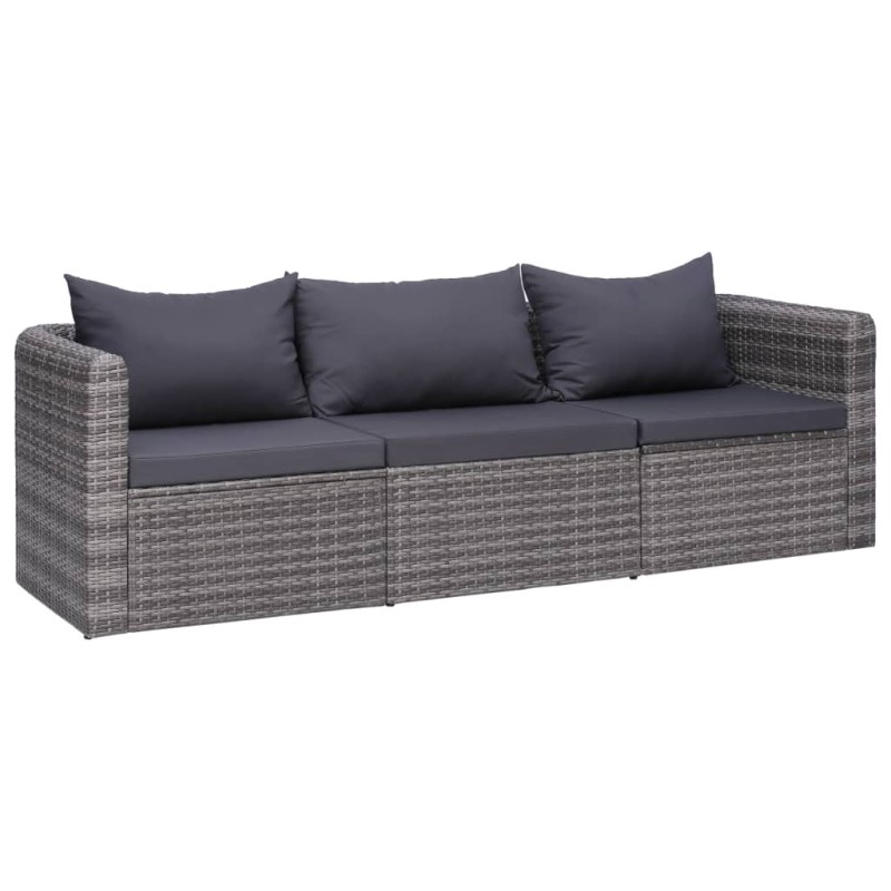 vidaXL 3-tlg. Garten-Sofagarnitur mit Kissen Grau Poly Rattan vidaXL 3-tlg. Garten-Sofagarnitur mit Kissen Grau Poly Rattan