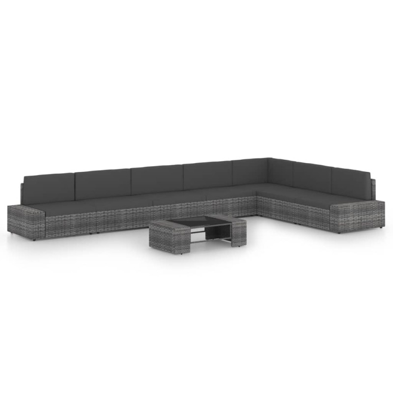 vidaXL 8-tlg. Garten-Lounge-Set mit Kissen Grau Poly Rattan vidaXL 8-tlg. Garten-Lounge-Set mit Kissen Grau Poly Rattan