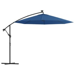 vidaXL Ampelschirm mit LED-Leuchten und Stahlmast 300 cm Azurblau