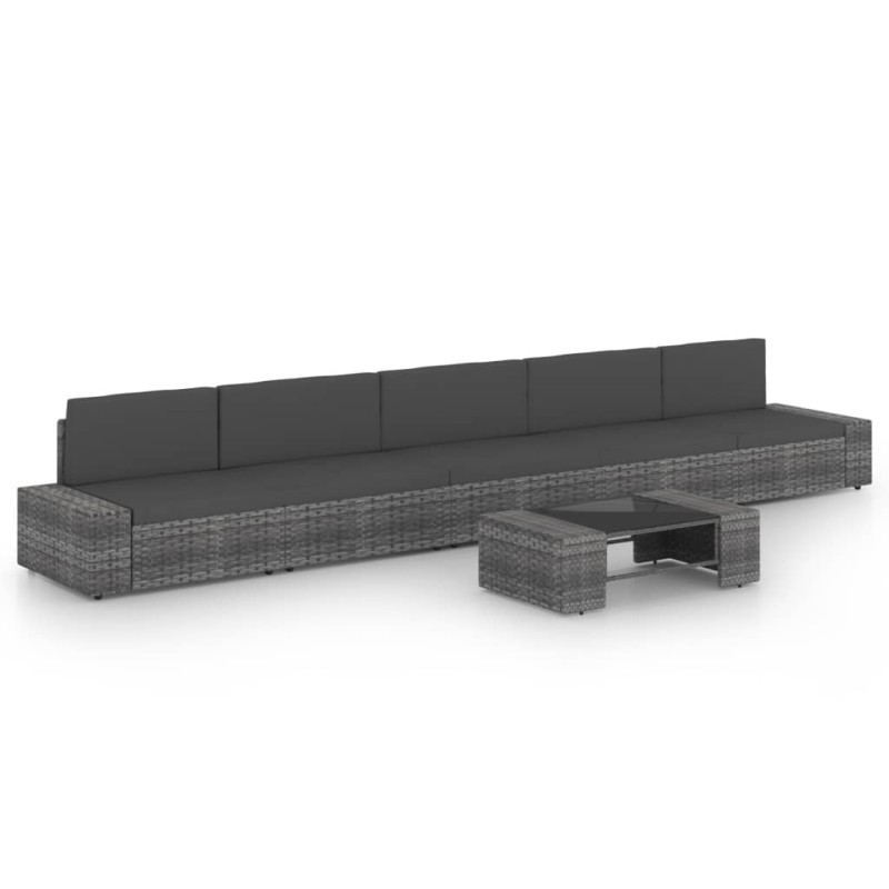 vidaXL 6-tlg. Garten-Lounge-Set mit Kissen Grau Poly Rattan vidaXL 6-tlg. Garten-Lounge-Set mit Kissen Grau Poly Rattan