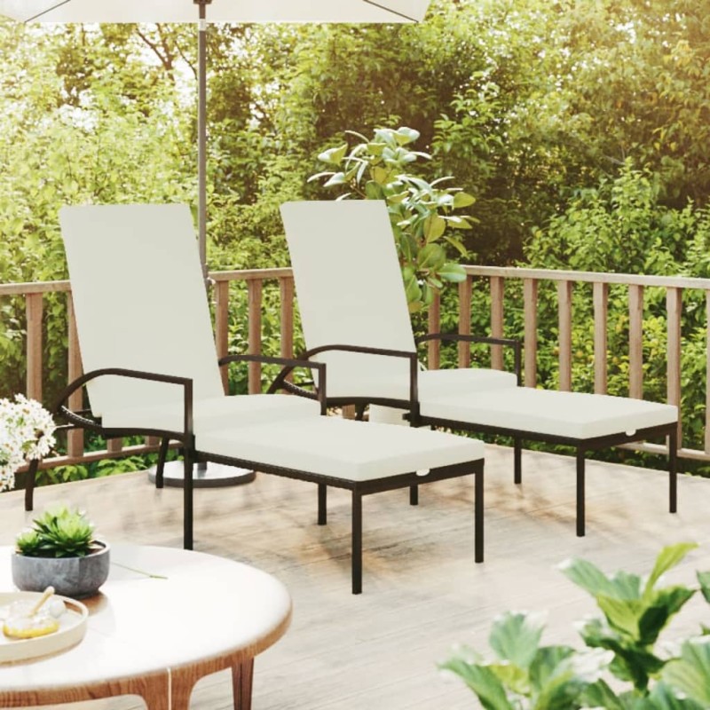 vidaXL Sonnenliegen 2 Stk. mit Fußhocker PE-Rattan Schwarz vidaXL Sonnenliegen 2 Stk. mit Fußhocker PE-Rattan Schwarz