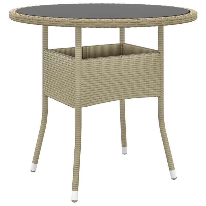 vidaXL Gartentisch Ø80x75 cm Hartglas und Poly Rattan Beige vidaXL Gartentisch Ø80x75 cm Hartglas und Poly Rattan Beige