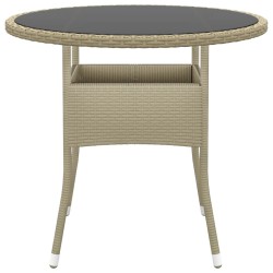 vidaXL Gartentisch Ø80x75 cm Hartglas und Poly Rattan Beige