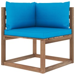 vidaXL Outdoor-Ecksofa Paletten mit Kissen in Blau