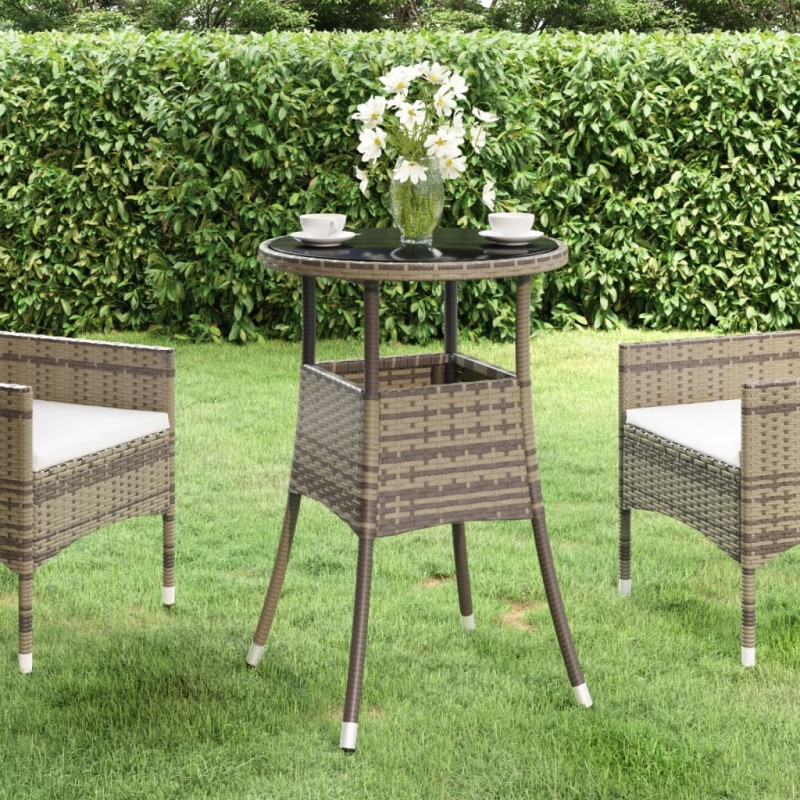 vidaXL Gartentisch Ø60x75 cm Hartglas und Poly Rattan Grau vidaXL Gartentisch Ø60x75 cm Hartglas und Poly Rattan Grau