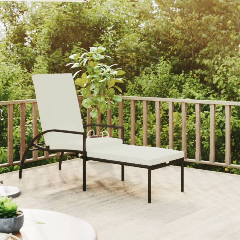 vidaXL Sonnenliege mit Fußhocker PE-Rattan Schwarz vidaXL Sonnenliege mit Fußhocker PE-Rattan Schwarz