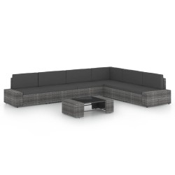 vidaXL 7-tlg. Garten-Lounge-Set mit Kissen Grau Poly Rattan