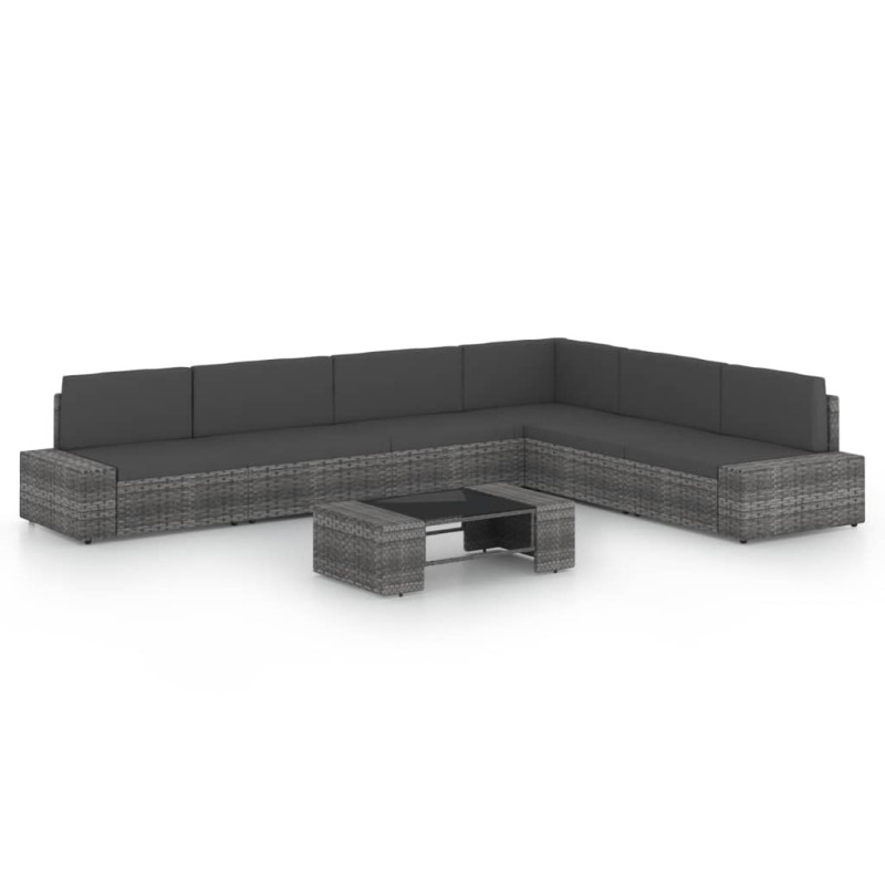vidaXL 7-tlg. Garten-Lounge-Set mit Kissen Grau Poly Rattan