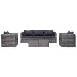 6-tlg. Garten-Sofagarnitur mit Polstern&Kissen Poly Rattan Grau