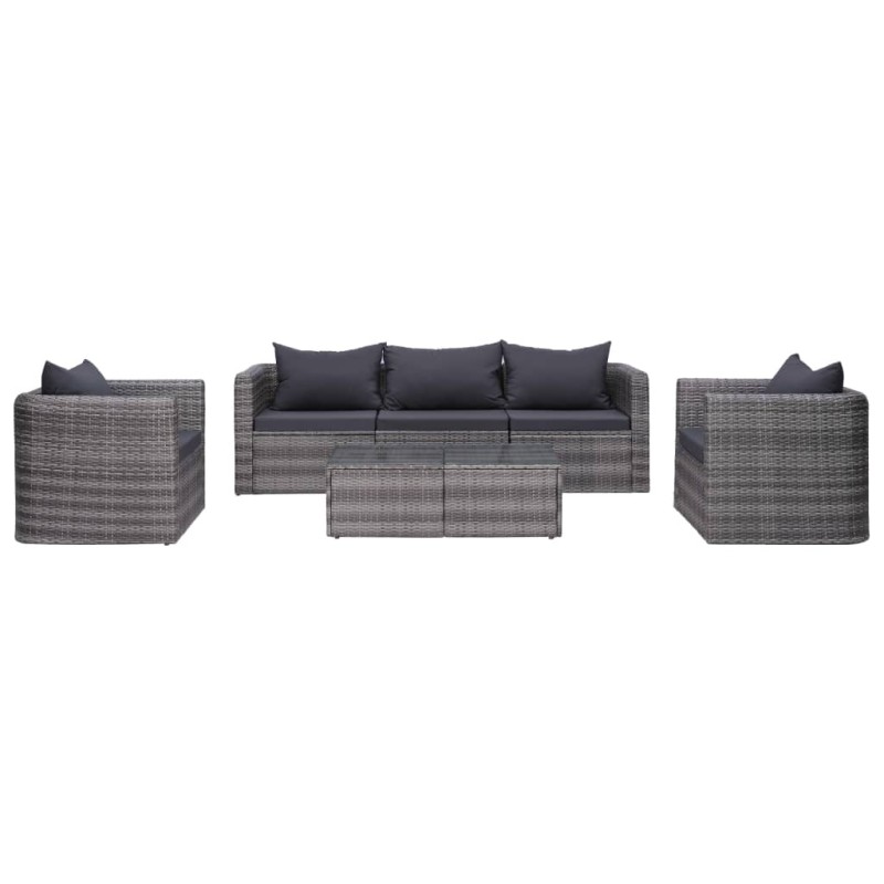 6-tlg. Garten-Sofagarnitur mit Polstern&Kissen Poly Rattan Grau 6-tlg. Garten-Sofagarnitur mit Polstern&Kissen Poly Rattan Grau