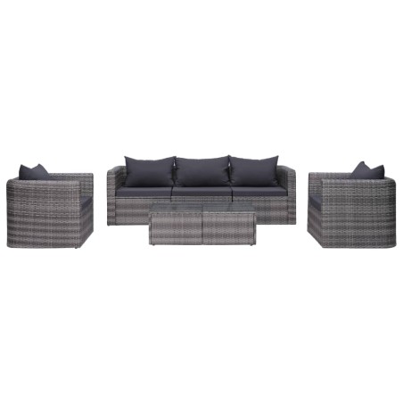 6-tlg. Garten-Sofagarnitur mit Polstern&Kissen Poly Rattan Grau