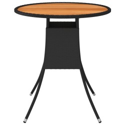 vidaXL Garten-Esstisch Schwarz Ø 70 cm Poly Rattan Massivholz Akazie