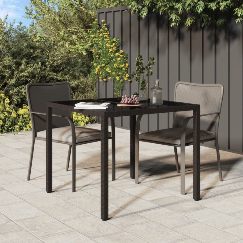 vidaXL Gartentisch 90x90x75 cm Gehärtetes Glas Poly Rattan Braun vidaXL Gartentisch 90x90x75 cm Gehärtetes Glas Poly Rattan Braun