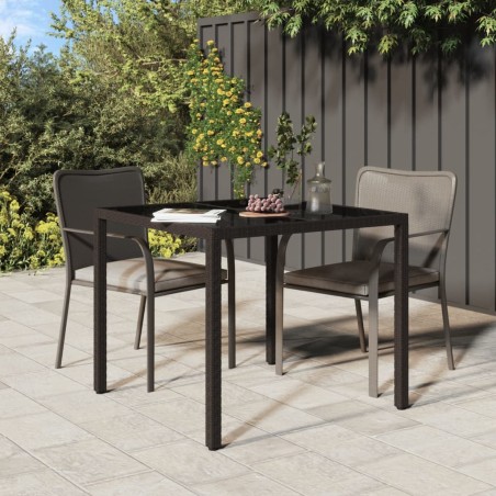 vidaXL Gartentisch 90x90x75 cm Gehärtetes Glas Poly Rattan Braun   