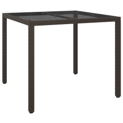 vidaXL Gartentisch 90x90x75 cm Gehärtetes Glas Poly Rattan Braun   
