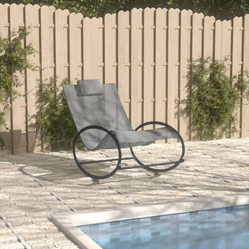 vidaXL Sonnenliege mit Kissen Stahl und Textilene Grau vidaXL Sonnenliege mit Kissen Stahl und Textilene Grau