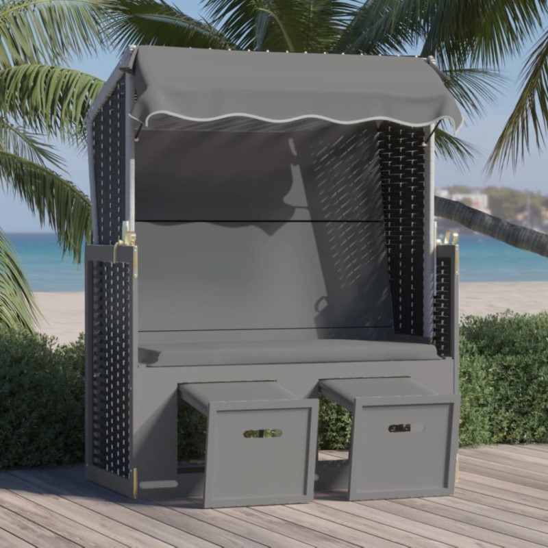 vidaXL Strandkorb mit Dach Poly Rattan & Massivholz Anthrazit Schwarz vidaXL Strandkorb mit Dach Poly Rattan & Massivholz Anthrazit Schwarz