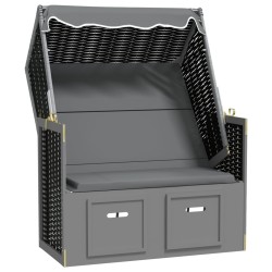 vidaXL Strandkorb mit Dach Poly Rattan & Massivholz Anthrazit Schwarz