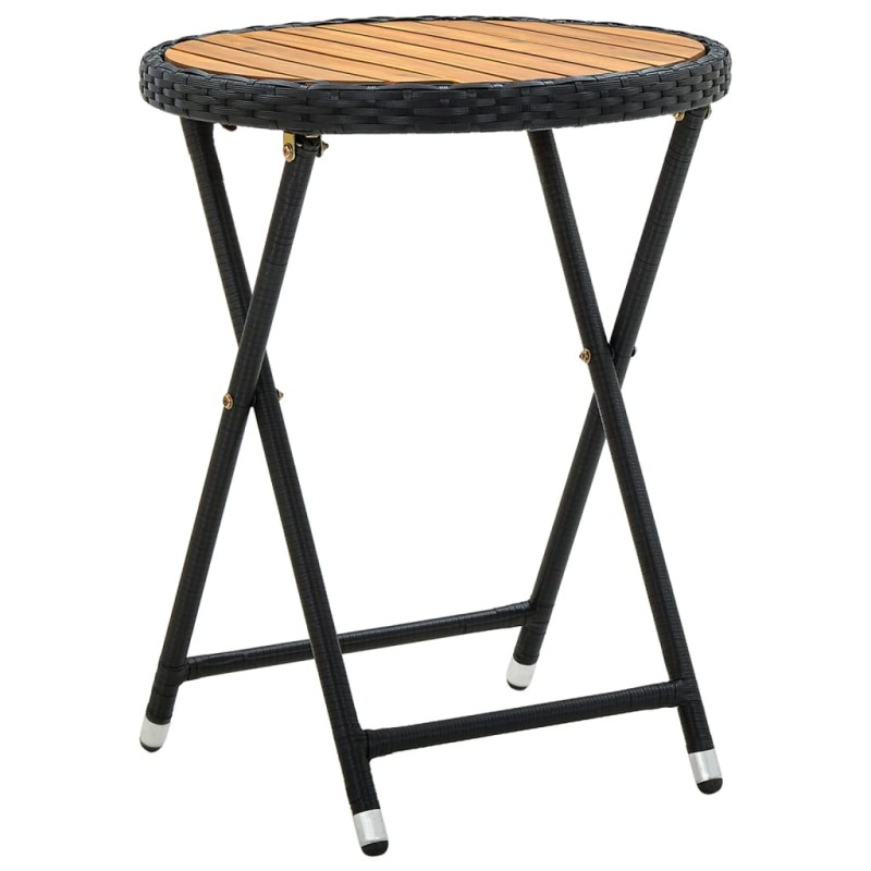 vidaXL Beistelltisch Schwarz 60 cm Poly Rattan und Massivholz Akazie vidaXL Beistelltisch Schwarz 60 cm Poly Rattan und Massivholz Akazie