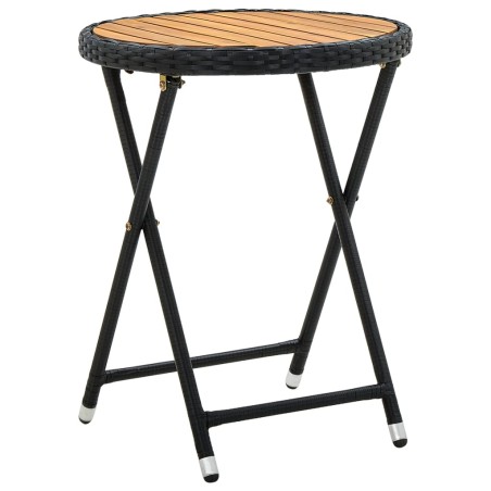 vidaXL Beistelltisch Schwarz 60 cm Poly Rattan und Massivholz Akazie 
