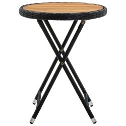 vidaXL Beistelltisch Schwarz 60 cm Poly Rattan und Massivholz Akazie 