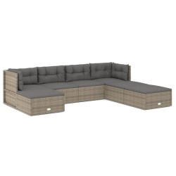 vidaXL 7-tlg. Garten-Lounge-Set mit Kissen Grau Poly Rattan